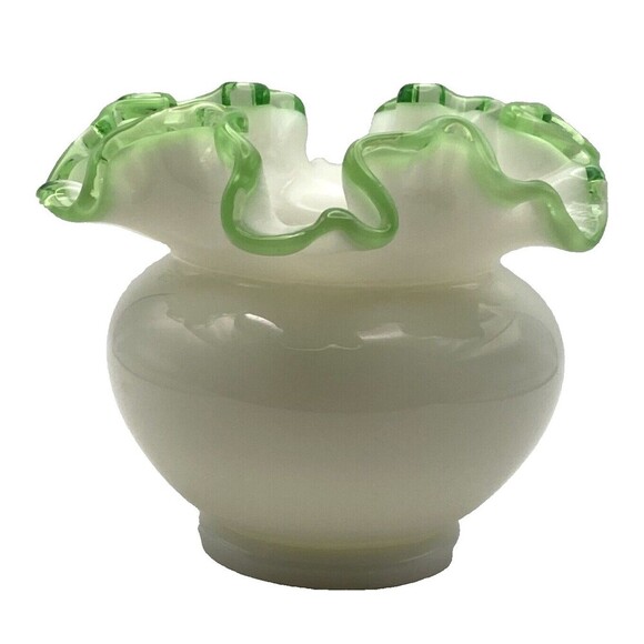 Fenton Other - Vintage Fenton White Milk PetticoatGlass Green Ruffled Edge